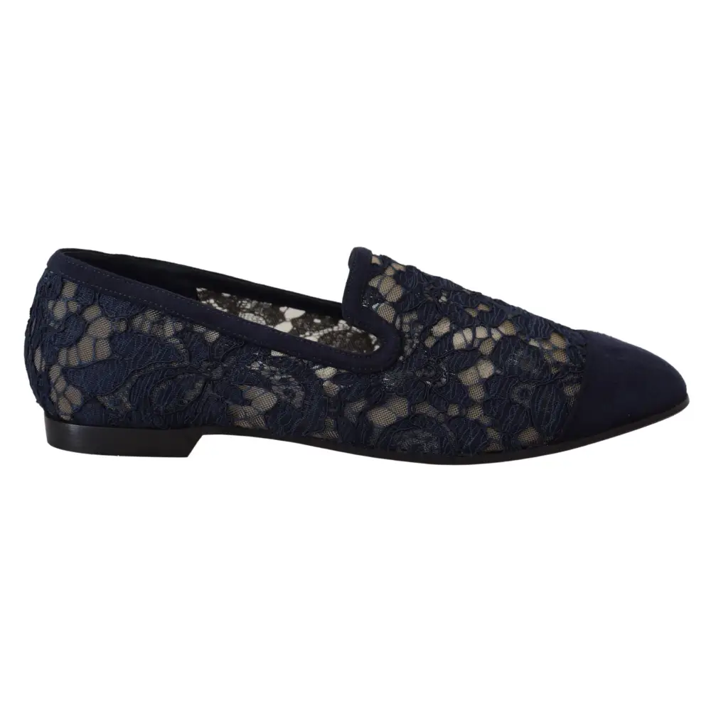 Dolce & Gabbana Blau Floral Spitze Slip Ons Loafers Flats Schuhe