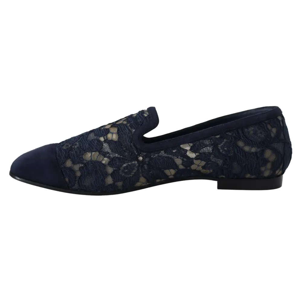 Dolce & Gabbana Blau Floral Spitze Slip Ons Loafers Flats Schuhe