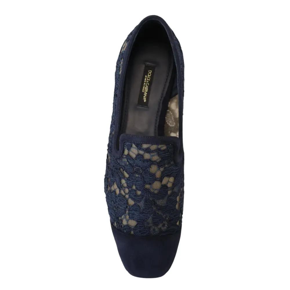 Dolce & Gabbana Blau Floral Spitze Slip Ons Loafers Flats Schuhe