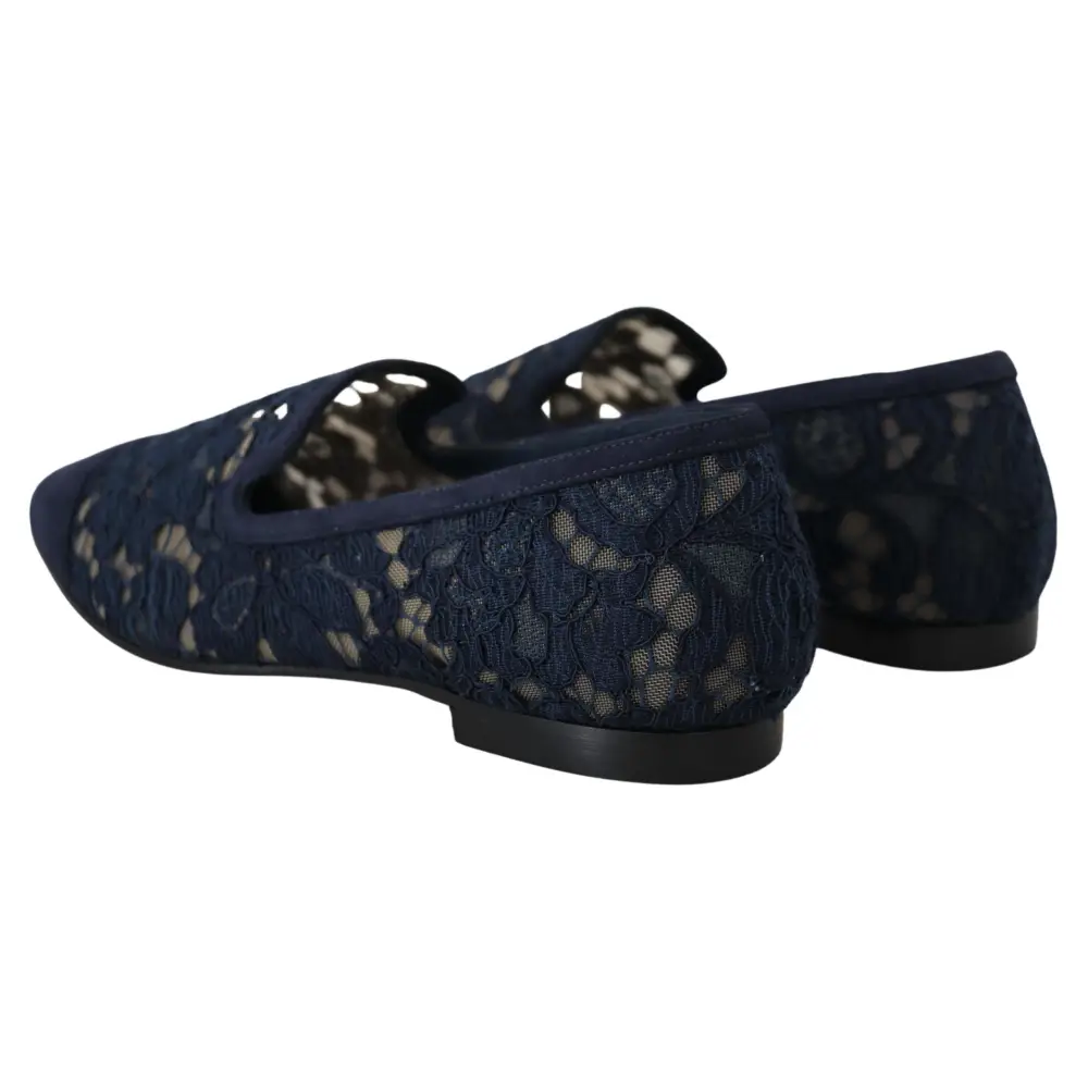 Dolce & Gabbana Blau Floral Spitze Slip Ons Loafers Flats Schuhe
