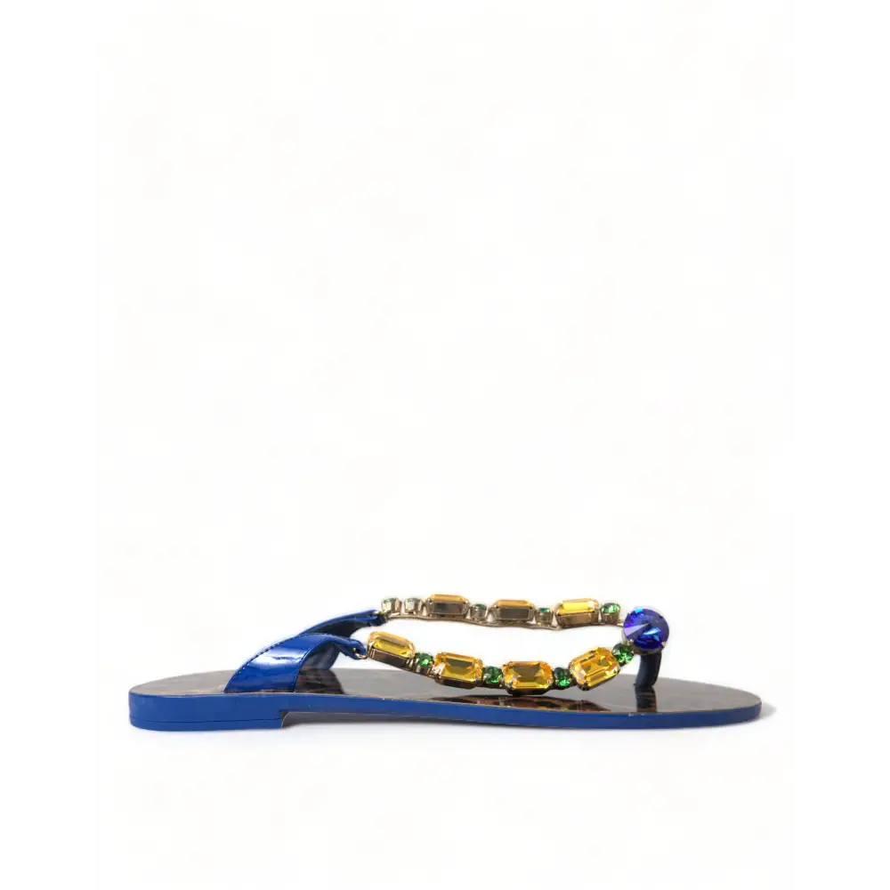 Dolce & Gabbana Blau Kristalle Flats Sandalen Beachwear Schuhe