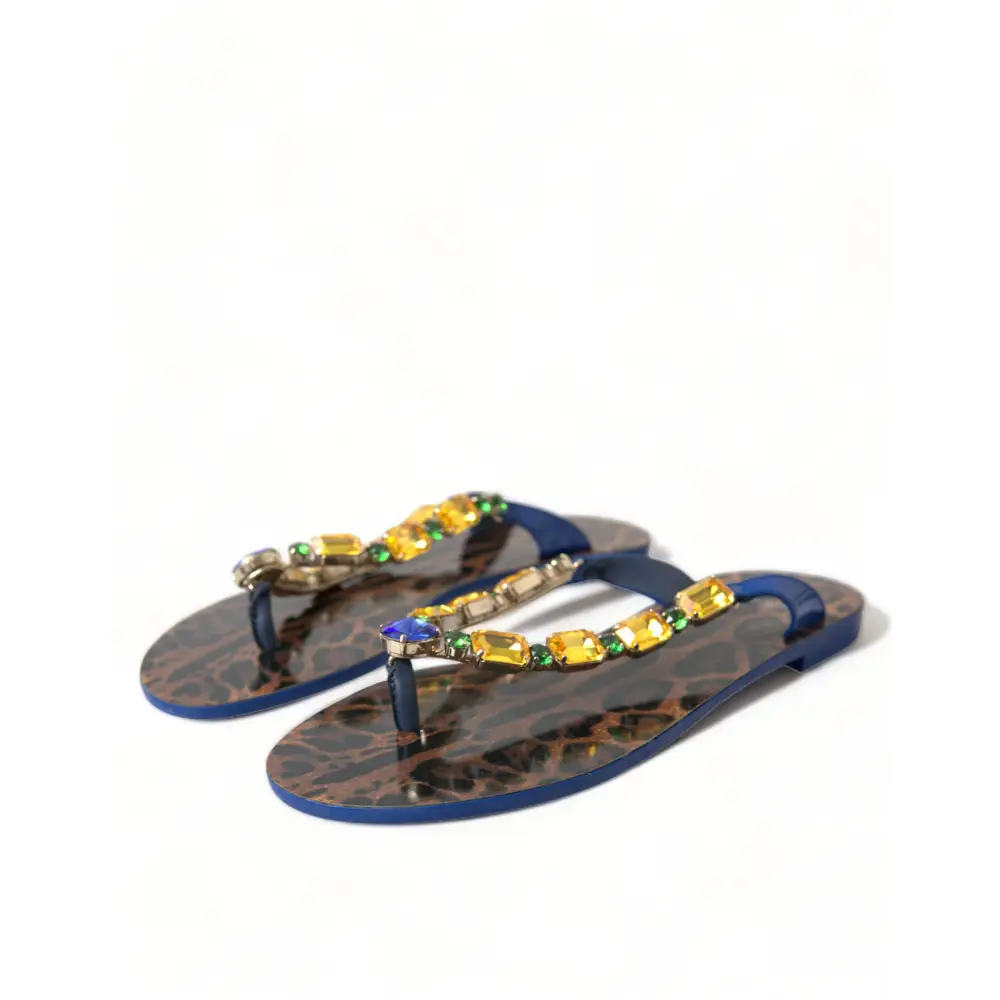 Dolce & Gabbana Blau Kristalle Flats Sandalen Beachwear Schuhe
