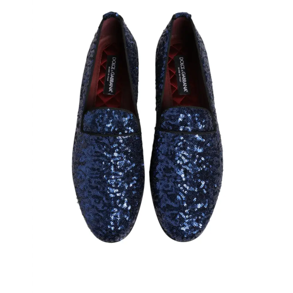 Dolce & Gabbana Blau Pailletten Loafers Hausschuhe Männer Kleid Schuhe