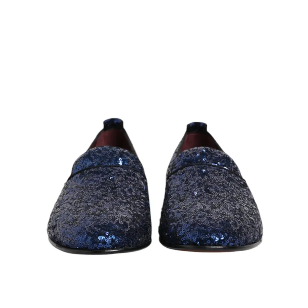 Dolce & Gabbana Blau Pailletten Loafers Hausschuhe Männer Kleid Schuhe