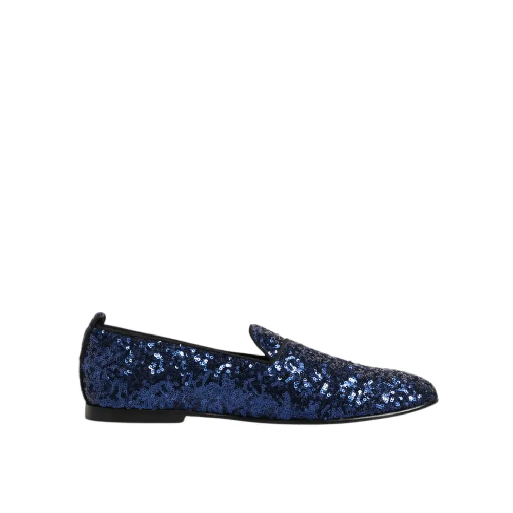Dolce & Gabbana Blau Pailletten Loafers Hausschuhe Männer Kleid Schuhe