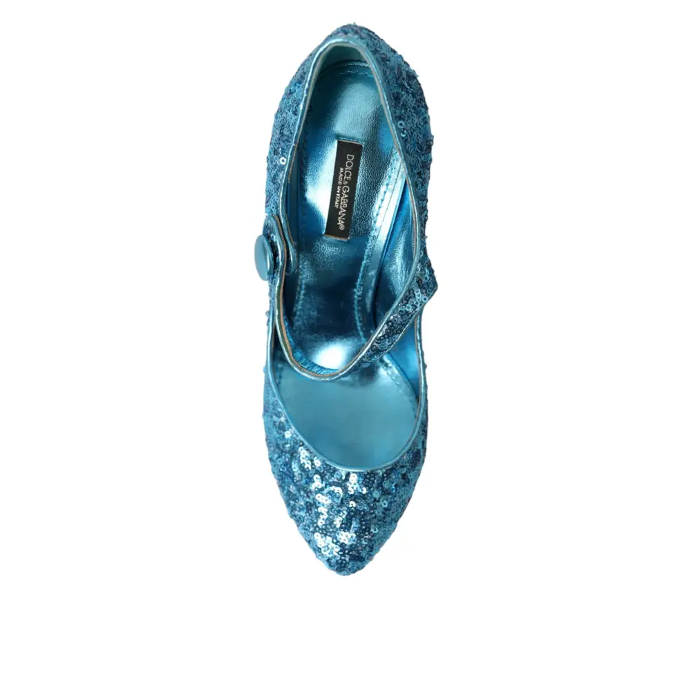 Dolce & Gabbana Blau Pailletten Mary Jane Pumps High Heels Schuhe - EU39/US8.5