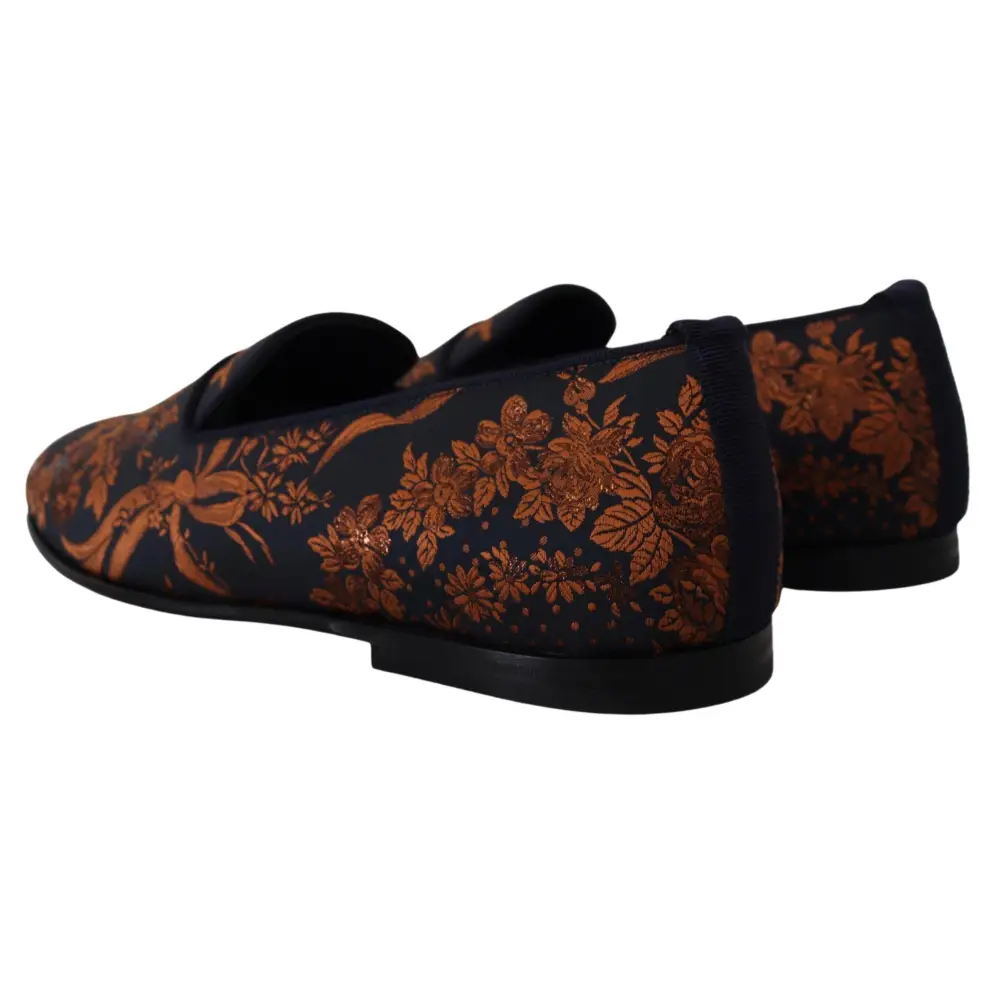 Dolce & Gabbana Blau Rost Floral Hausschuhe Loafers Schuhe
