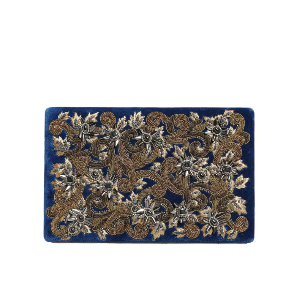 Dolce & Gabbana Blau Samt Gold Rahmen Kupplung Abend Party Handtasche