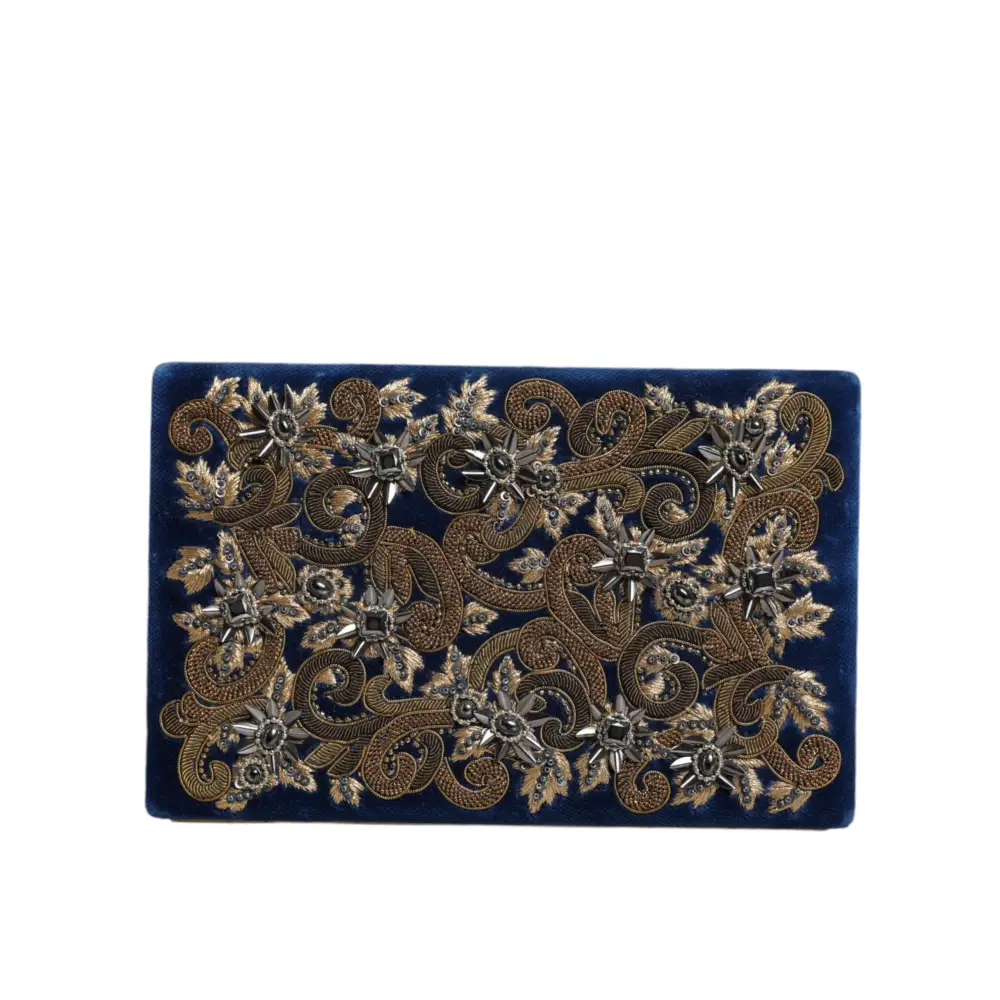 Dolce & Gabbana Blau Samt Gold Rahmen Kupplung Abend Party Handtasche