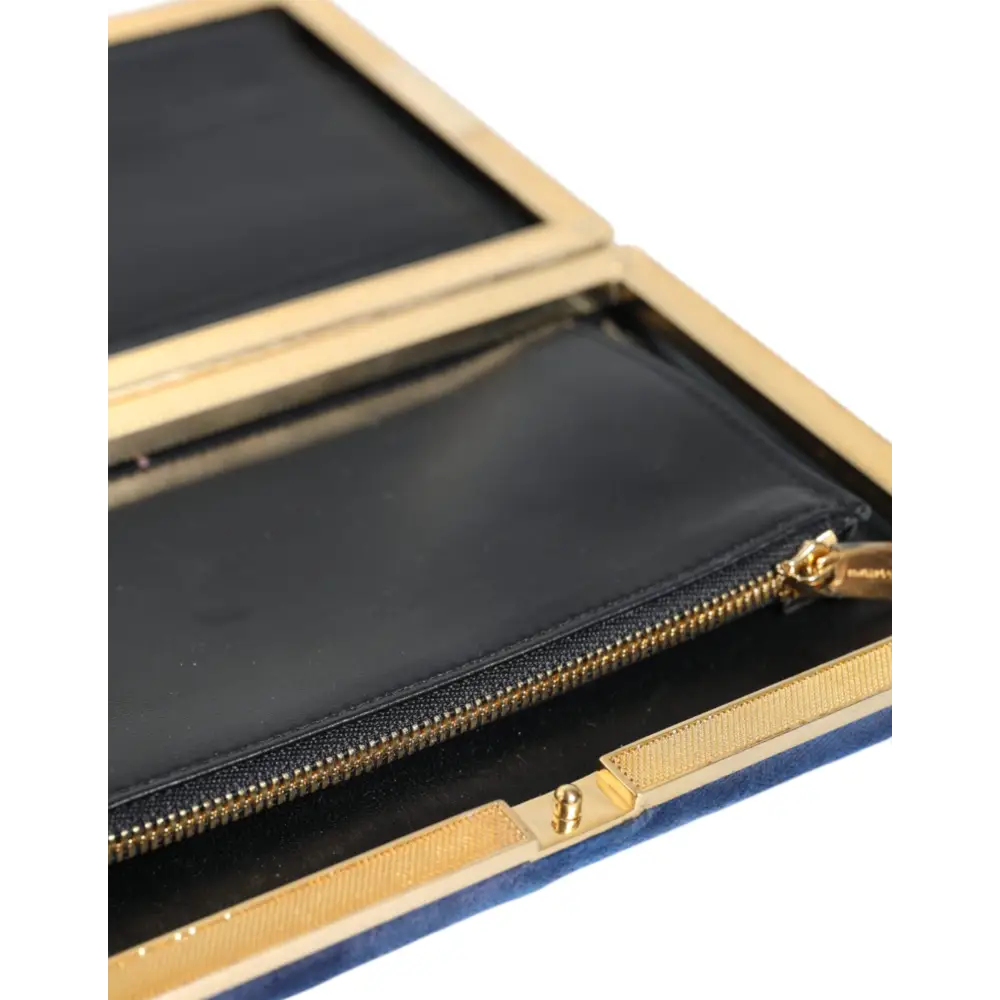 Dolce & Gabbana Blau Samt Gold Rahmen Kupplung Abend Party Handtasche