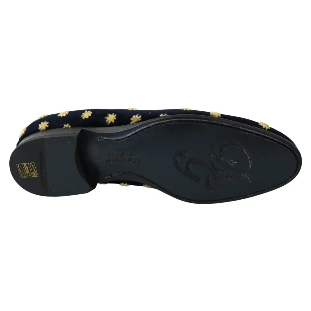 Dolce & Gabbana Blau Samt Krone Hausschuhe Loafers Schuhe - EU39/US6