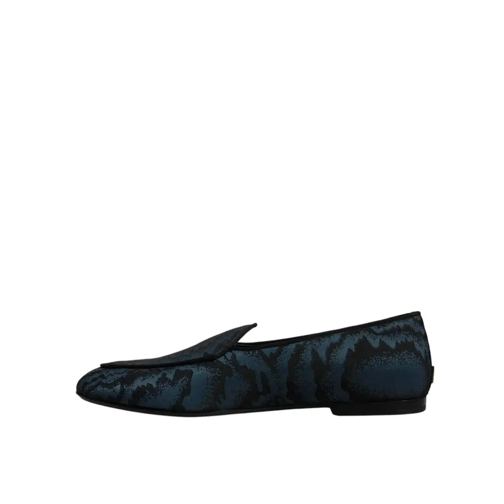 Dolce & Gabbana Blau Schwarz Flats Männer Loafers Kleid Schuhe - EU43/US10