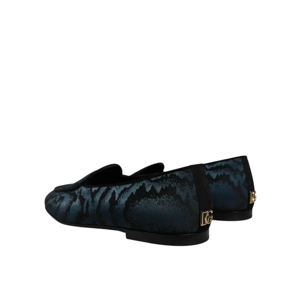 Dolce & Gabbana Blau Schwarz Flats Männer Loafers Kleid Schuhe - EU43/US10