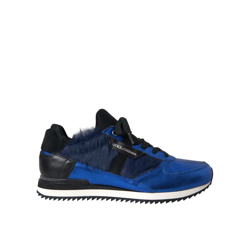 Dolce & Gabbana Blau Schwarz Kalb Haar Leder Turnschuhe Schuhe