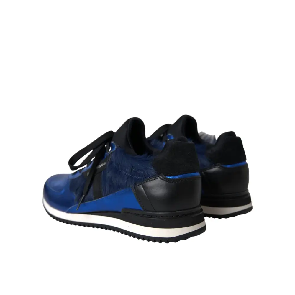 Dolce & Gabbana Blau Schwarz Kalb Haar Leder Turnschuhe Schuhe