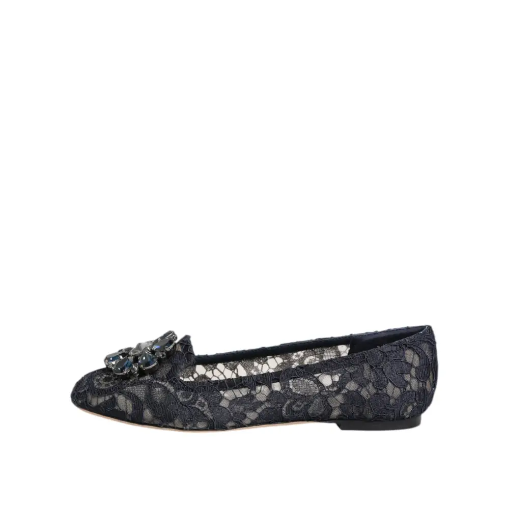 Dolce & Gabbana Blau Taormina Spitze Kristalle Flats Schuhe
