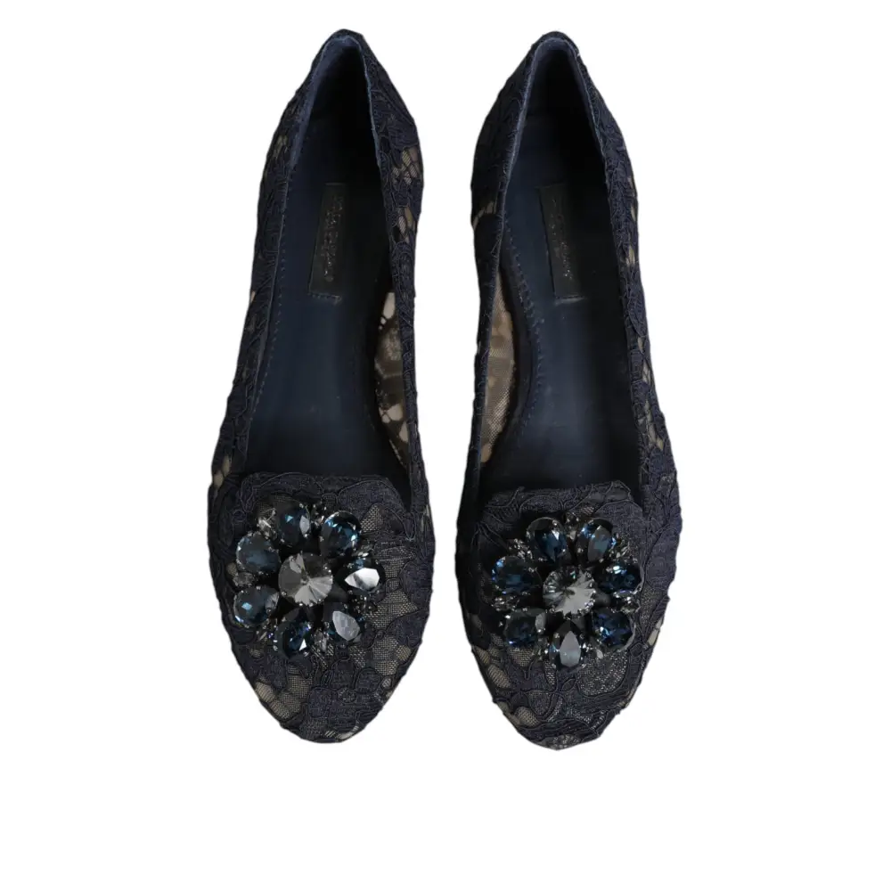 Dolce & Gabbana Blau Taormina Spitze Kristalle Flats Schuhe - EU36.5/US6