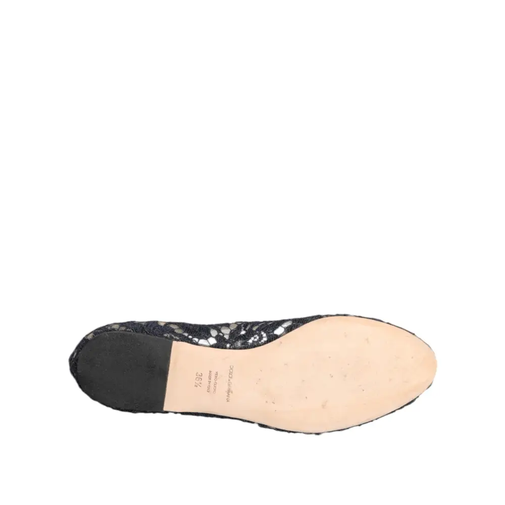 Dolce & Gabbana Blau Taormina Spitze Kristalle Flats Schuhe - EU36.5/US6