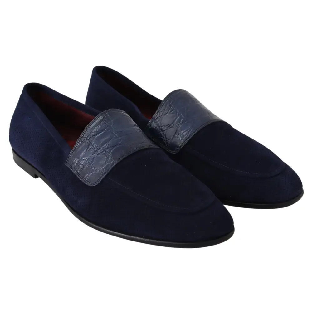 Dolce & Gabbana Blau Wildleder Kaiman Loafers Hausschuhe Schuhe - EU39.5/US6.5