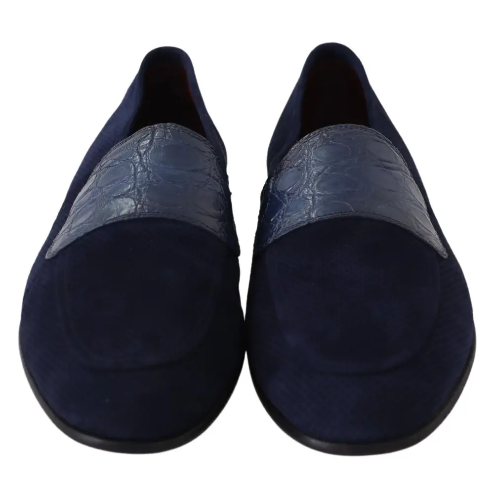 Dolce & Gabbana Blau Wildleder Kaiman Loafers Hausschuhe Schuhe - EU39.5/US6.5