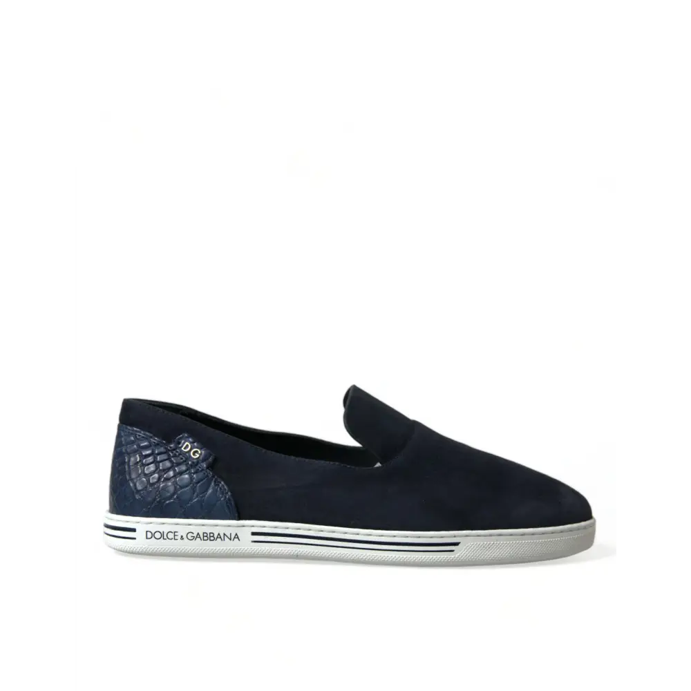 Dolce & Gabbana Blau Wildleder Kaiman Loafers Saint Tropez Schuhe - EU39/US6