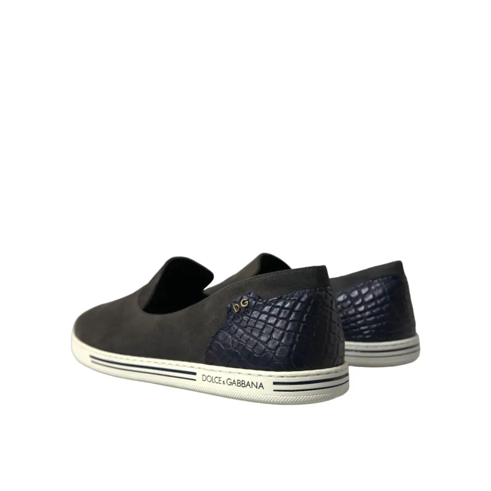 Dolce & Gabbana Blau Wildleder Kaiman Männer Loafers Pantoffeln Schuhe - EU41/US8