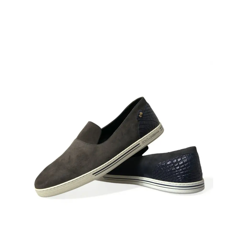 Dolce & Gabbana Blau Wildleder Kaiman Männer Loafers Pantoffeln Schuhe - EU41/US8