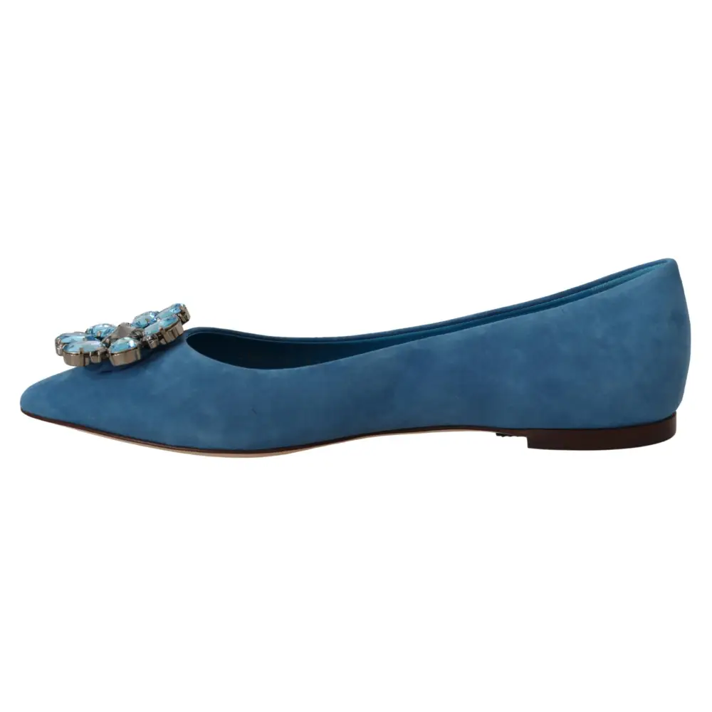 Dolce & Gabbana Blau Wildleder Kristalle Loafers Flats Schuhe