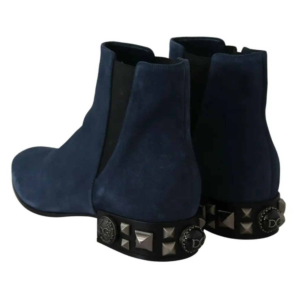 Dolce & Gabbana Blau Wildleder verschönert Nieten Stiefel Schuhe - EU38.5/US8