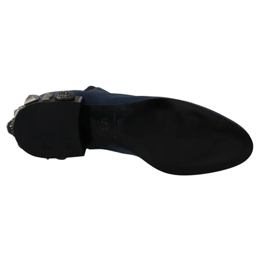 Dolce & Gabbana Blau Wildleder verschönert Nieten Stiefel Schuhe - EU38.5/US8