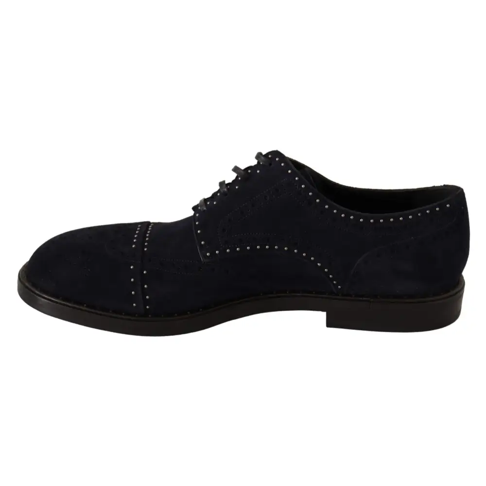 Dolce & Gabbana Blaue Derby-Schuhe aus Wildleder mit Nieten - EU44/US11