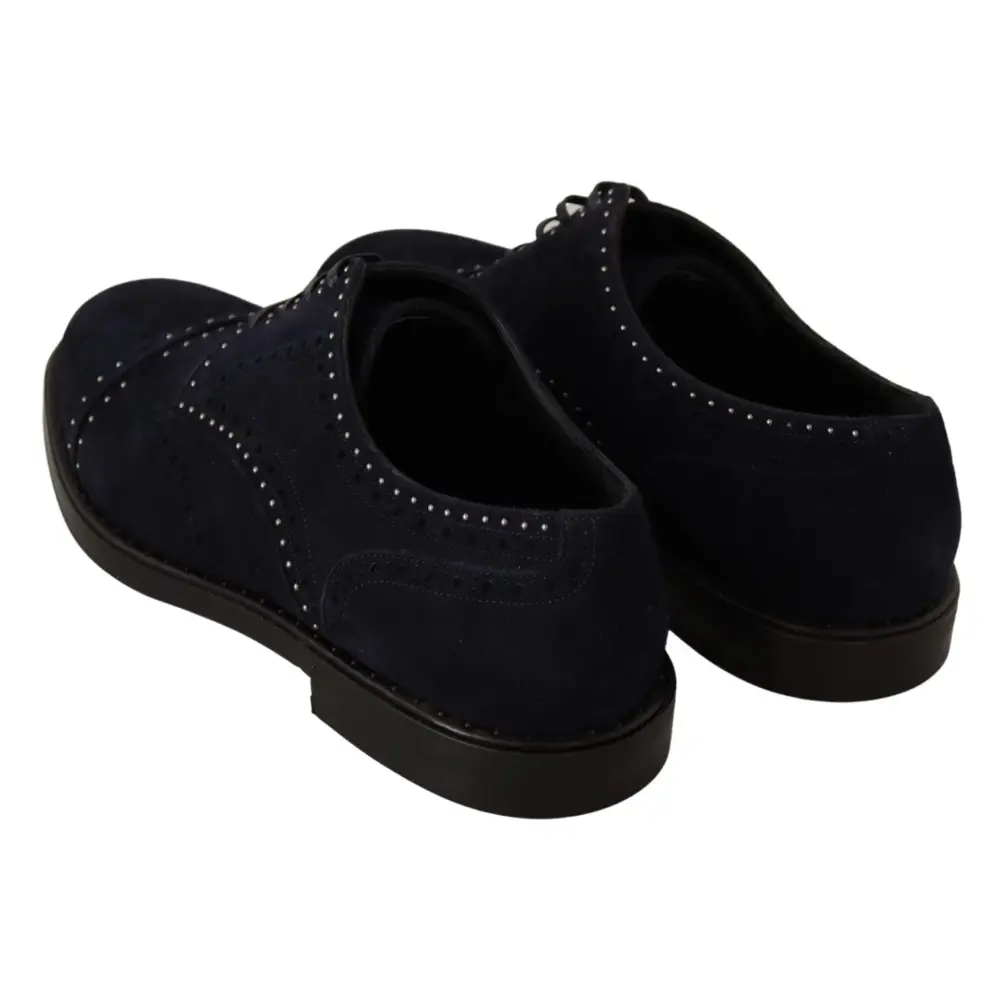 Dolce & Gabbana Blaue Derby-Schuhe aus Wildleder mit Nieten - EU44/US11