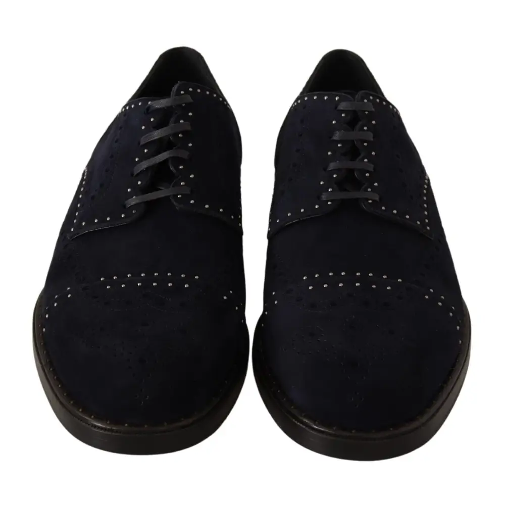 Dolce & Gabbana Blaue Derby-Schuhe aus Wildleder mit Nieten - EU44/US11