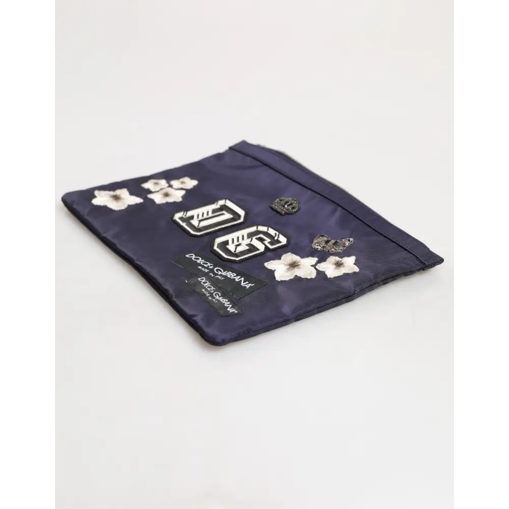 Dolce & Gabbana Blaue DG Logo Patch verschönerte Tasche Clutch Men Borse Tasche