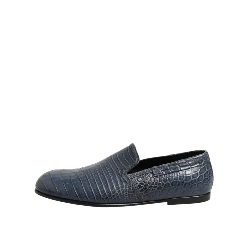 Dolce & Gabbana Blaue Exotische Leder Slip On Loafers Männer Kleid Schuhe - EU42/US9
