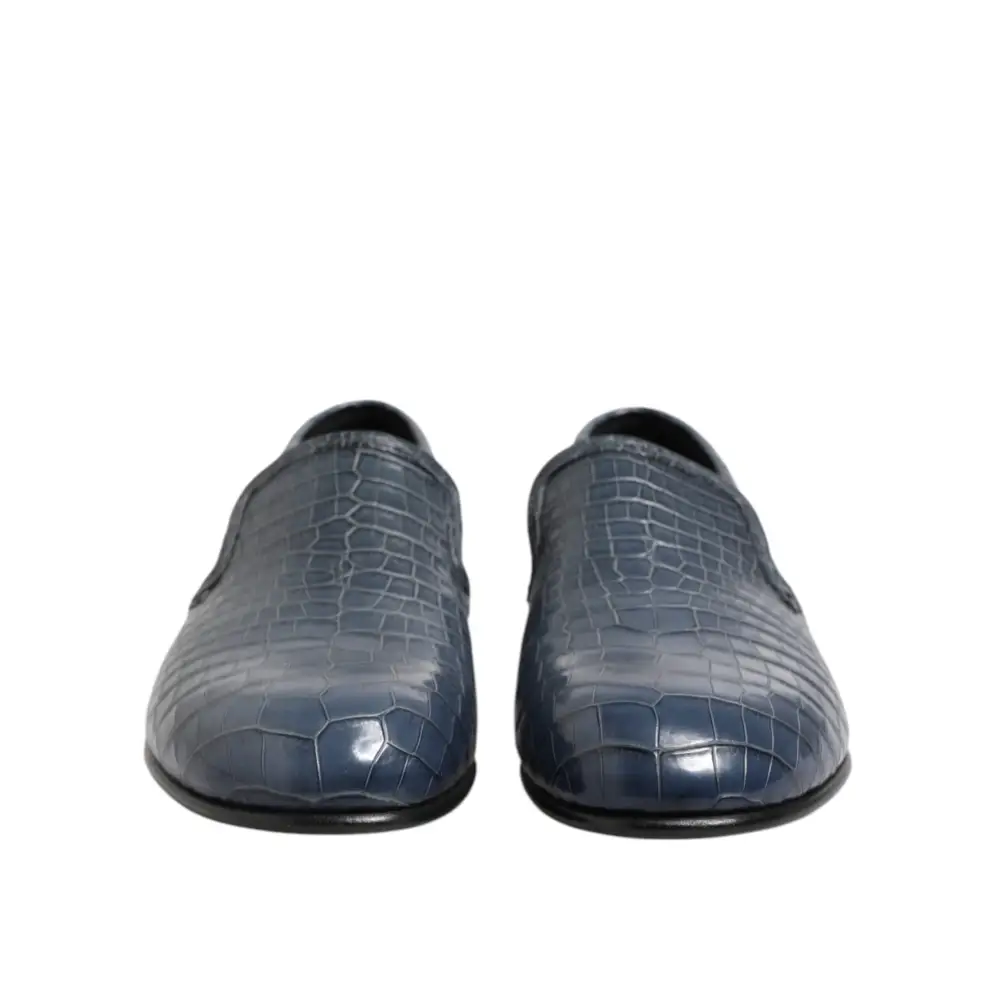 Dolce & Gabbana Blaue Exotische Leder Slip On Loafers Männer Kleid Schuhe - EU42/US9