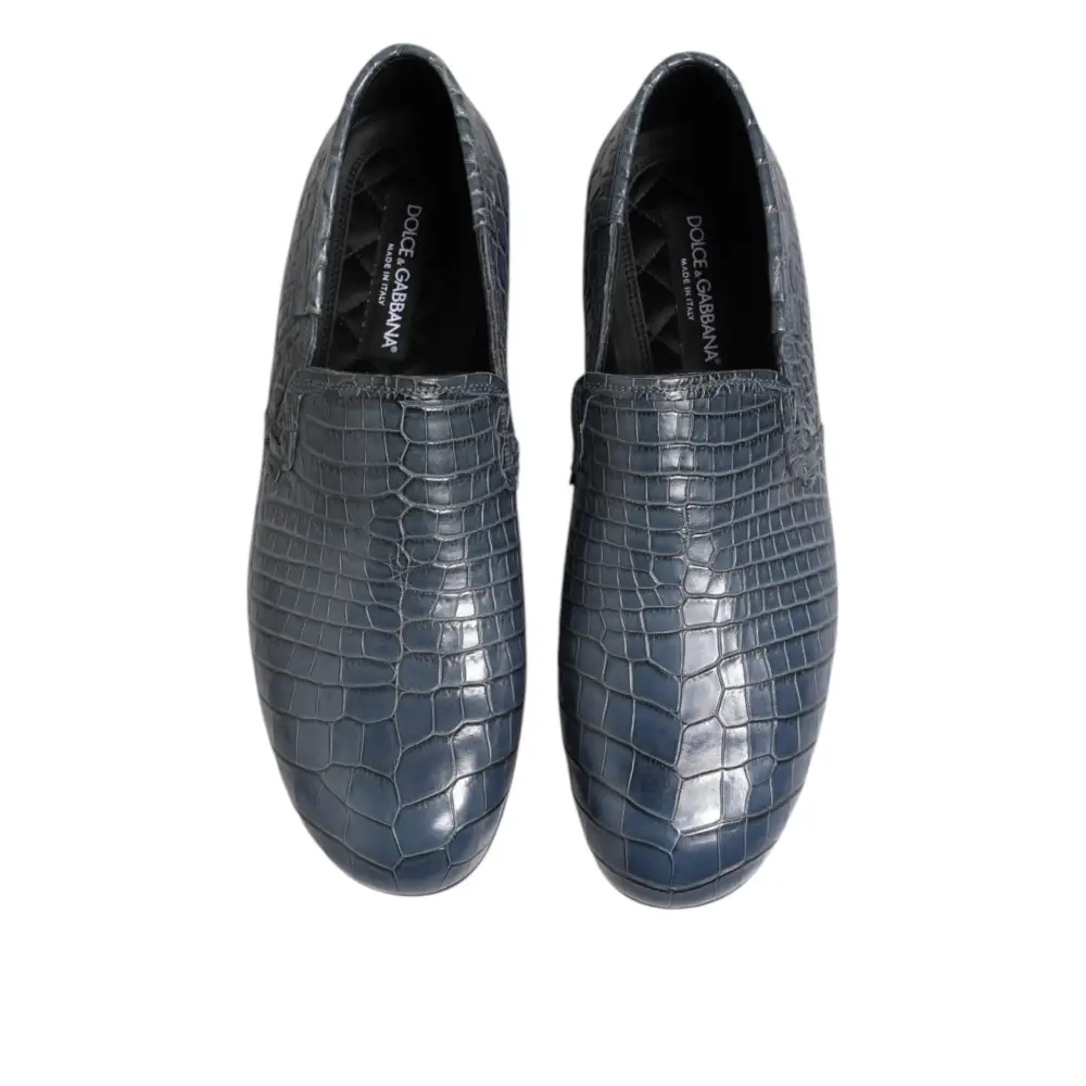 Dolce & Gabbana Blaue Exotische Leder Slip On Loafers Männer Kleid Schuhe - EU42/US9