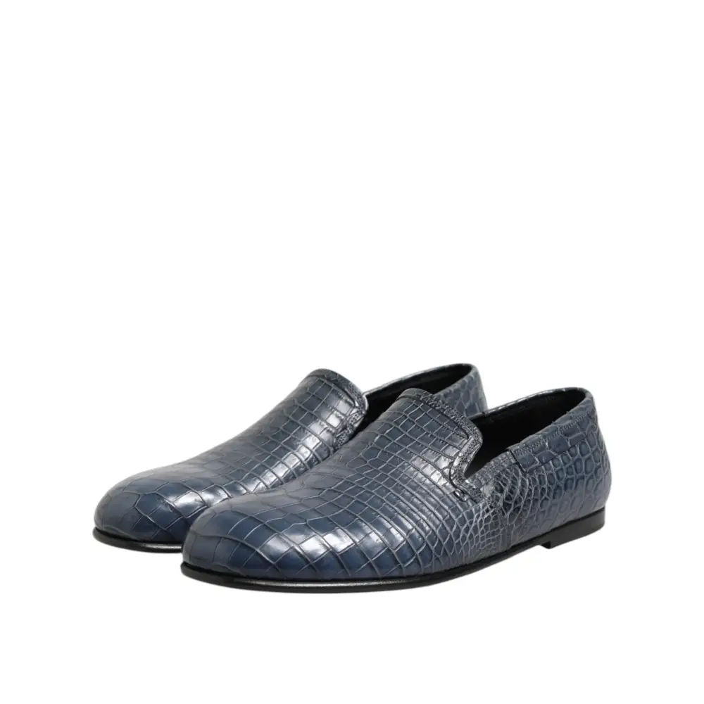 Dolce & Gabbana Blaue Exotische Leder Slip On Loafers Männer Kleid Schuhe - EU42/US9