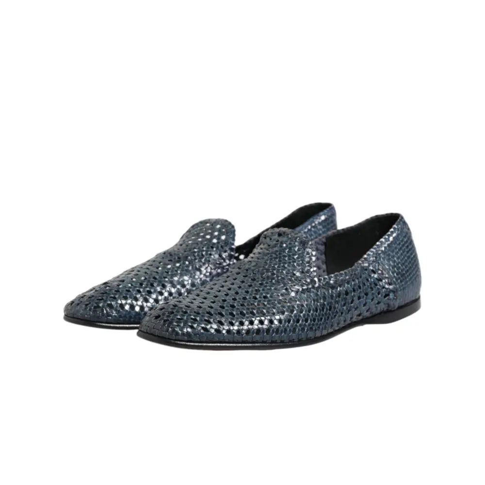 Dolce & Gabbana Blaue gewebte Leder Slipper Schuhe - EU41/US8