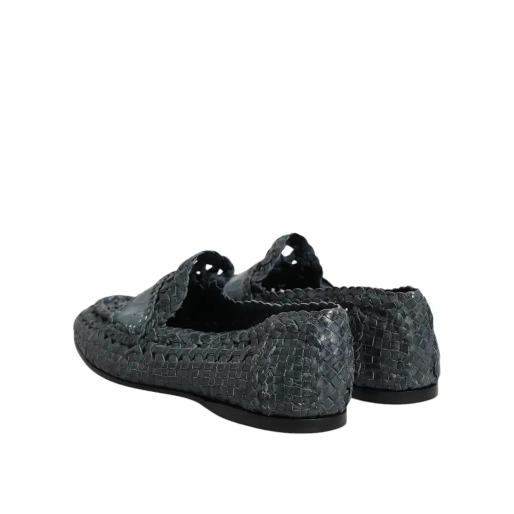 Dolce & Gabbana Blaue gewebte Leder Slipper Schuhe - EU41/US8