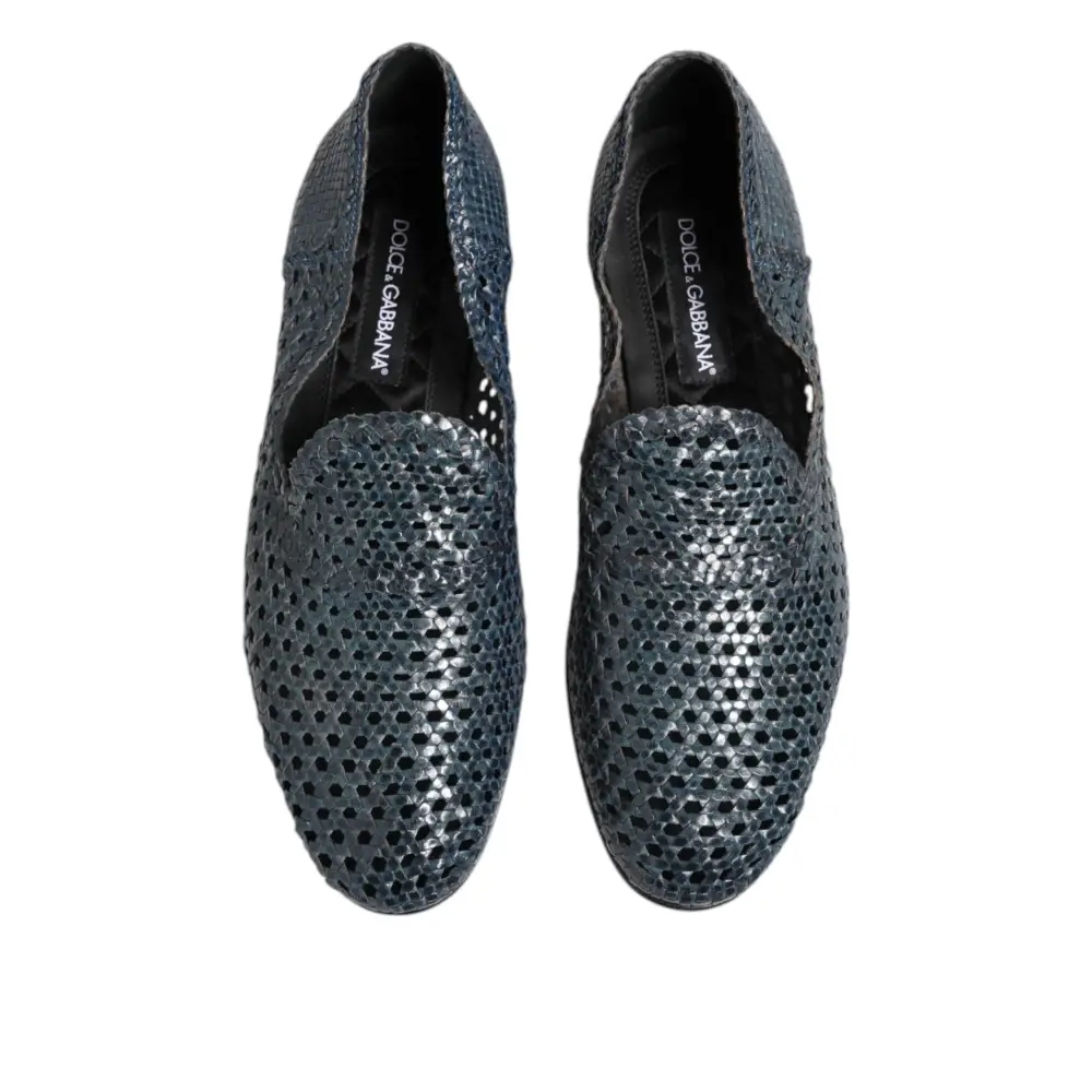 Dolce & Gabbana Blaue gewebte Leder Slipper Schuhe - EU41/US8
