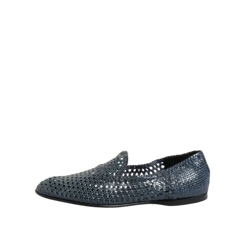 Dolce & Gabbana Blaue gewebte Leder Slipper Schuhe - EU41/US8