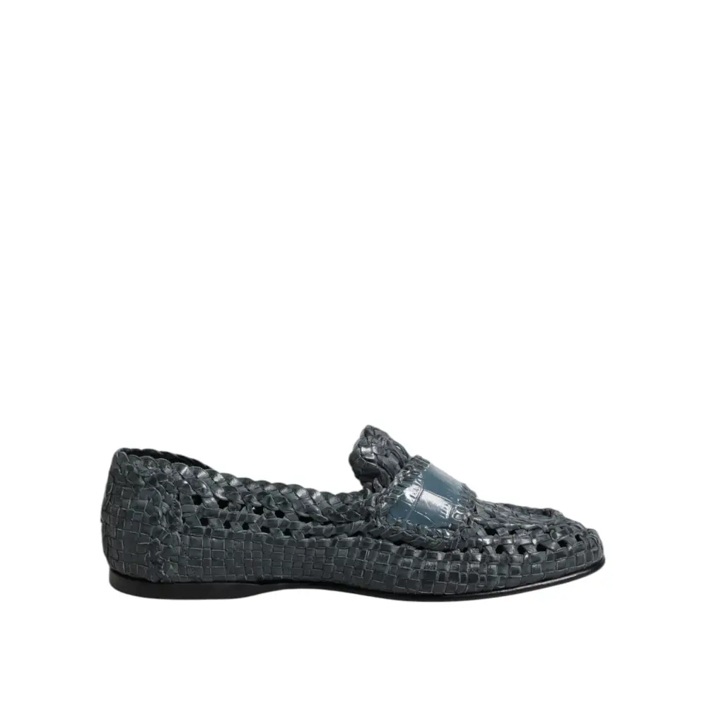 Dolce & Gabbana Blaue gewebte Leder Slipper Schuhe - EU41/US8