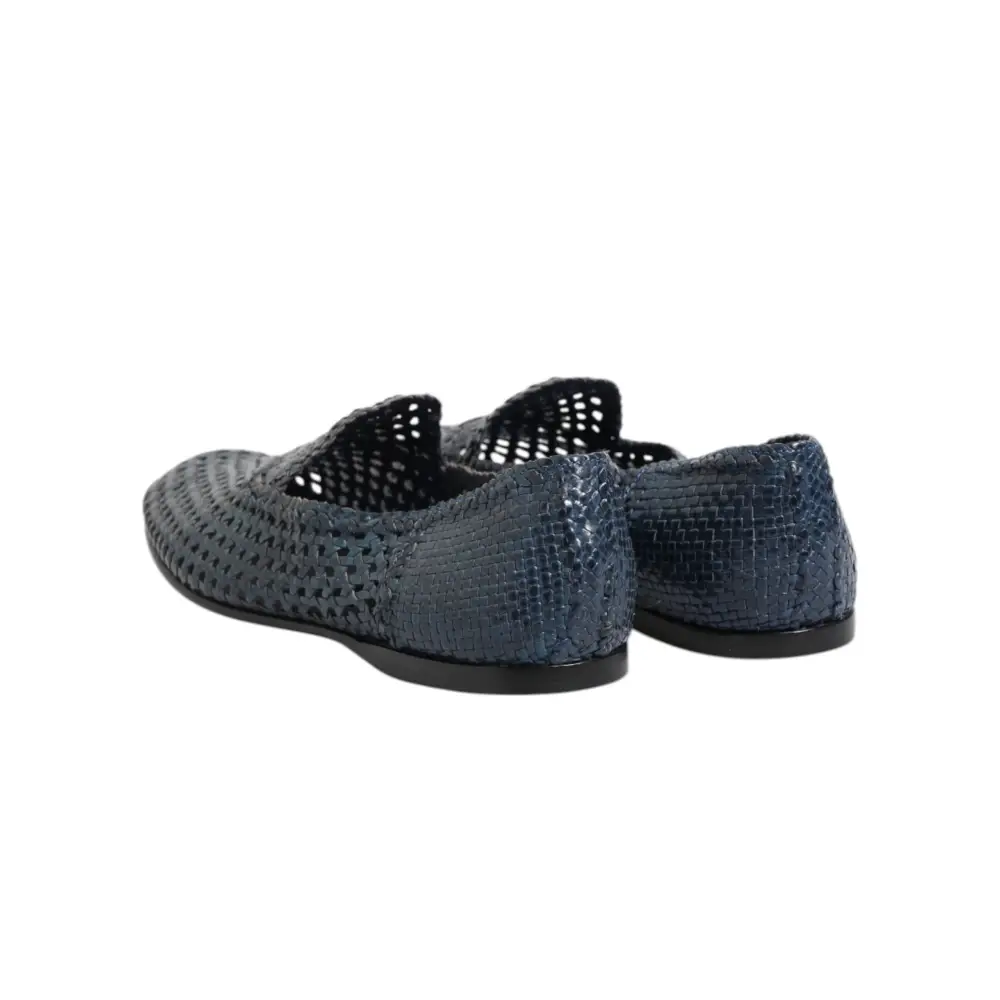 Dolce & Gabbana Blaue gewebte Leder Slipper Schuhe - EU41/US8