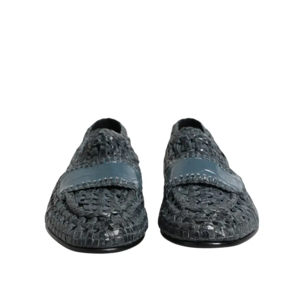Dolce & Gabbana Blaue gewebte Leder Slipper Schuhe - EU41/US8