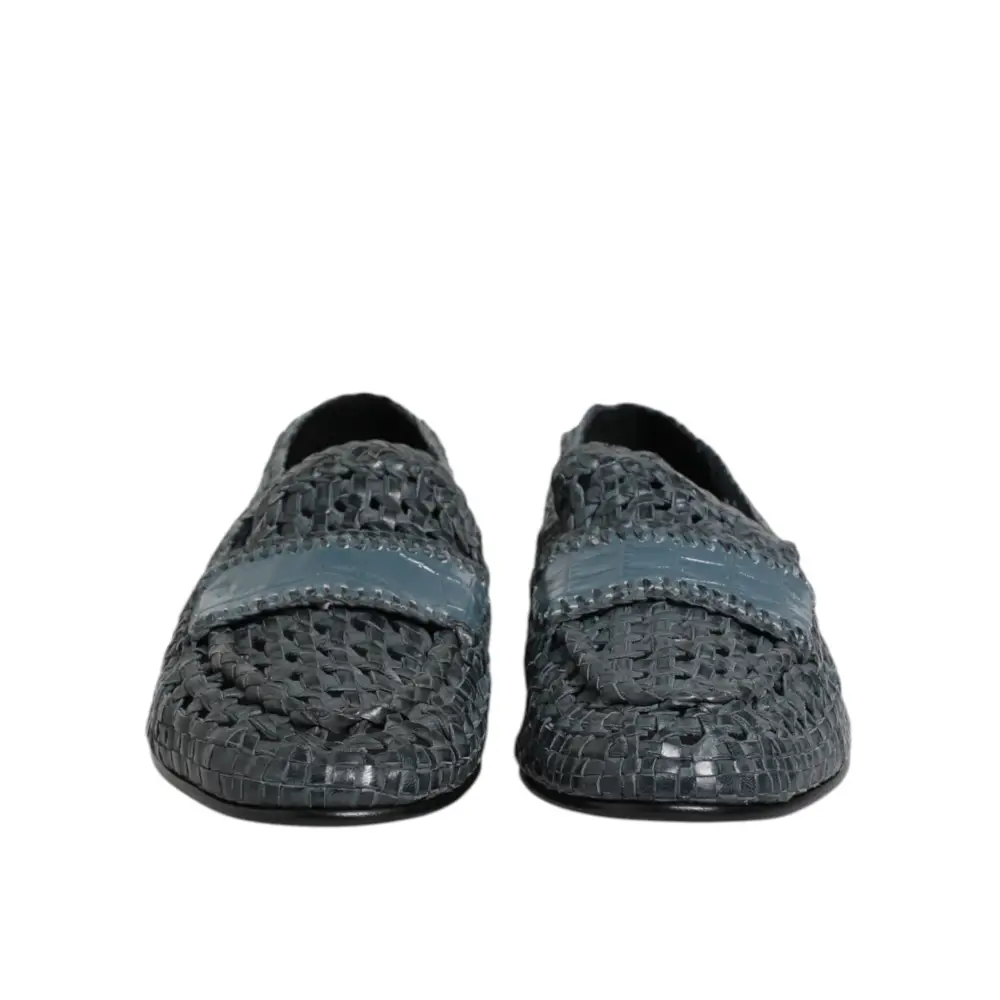 Dolce & Gabbana Blaue gewebte Raffia Slip On Loafers Schuhe - EU45/US12