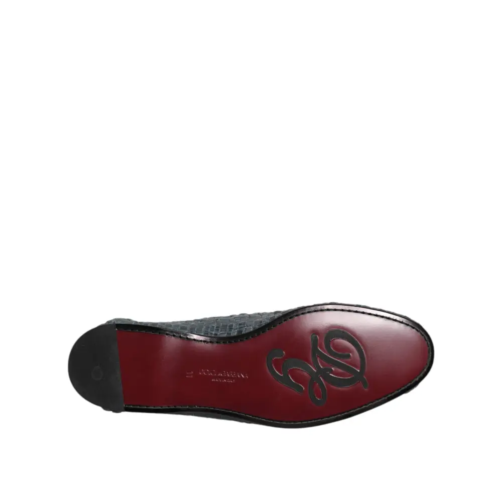 Dolce & Gabbana Blaue gewebte Raffia Slip On Loafers Schuhe - EU45/US12