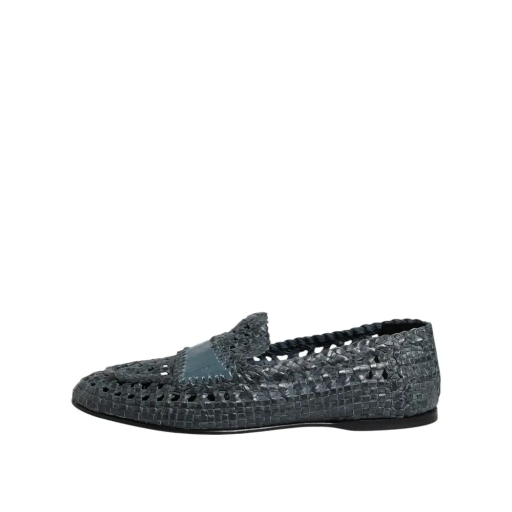 Dolce & Gabbana Blaue gewebte Raffia Slip On Loafers Schuhe - EU45/US12