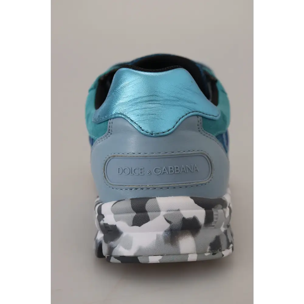Dolce & Gabbana Blaue graue Leder Sport Low Top Turnschuhe