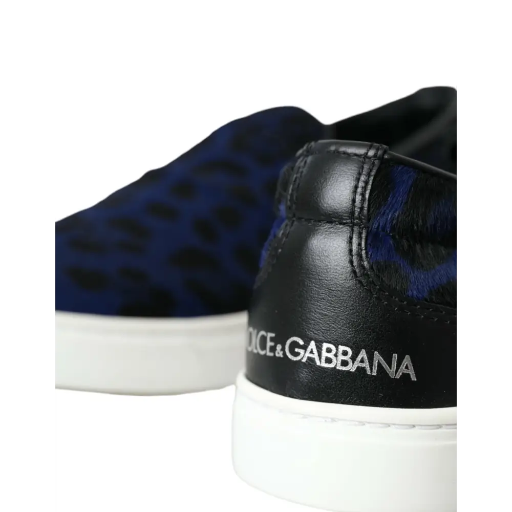 Dolce & Gabbana Blaue Kalbsleder Haar Leopard Sneakers Schuhe - EU40.5/US7.5